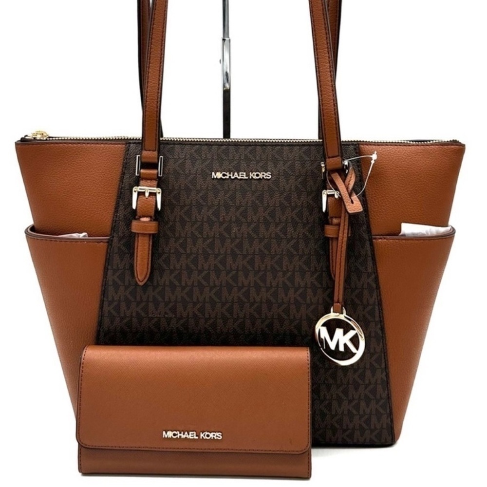 Michael Kors Large Charlotte Tote Bag & Trifold Wallet Brown